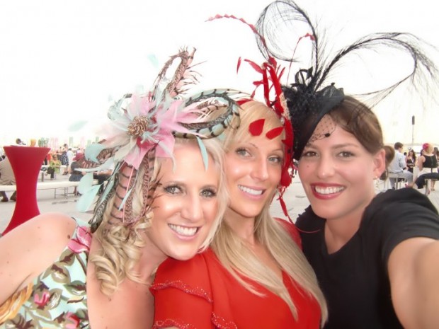 Custom fascinators Customers wearing bespoke hair pieces