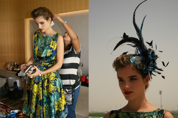Rose first fascinator + versace Rose in Versace